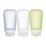 humangear GoToob+ 3-Pack (Large) | Refillable Silicone Travel Bottle | Locking Lid | Food-Safe Material, Clear/Green/Blue, Large (3.4 fl.oz.; 100ml)