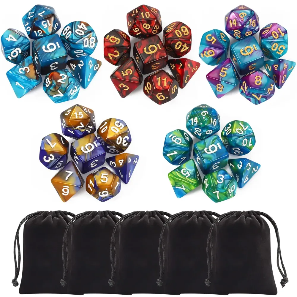 CiaraQ Polyhedral Dice Set (35 Pieces) with Black Pouches, 5 Complete Double-Colors Dice Sets of D4 D6 D8 D10 D% D12 D20 Compatible with Dungeons and Dragons DND RPG MTG Table Games CiaraQ Polyhedral Dice Set (35 Pieces) with Black Pouches, 5 Complete Double-Colors Dice Sets of D4 D6 D8 D10 D% D12 D20 Compatible with Dungeons and Dragons DND RPG MTG Table Games