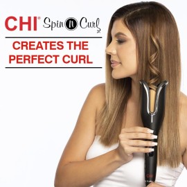 CHI Spin N Curl, Curling Iron For Healthy & Shiny Effortless Curls & Waves, Provides Preset Temperature Settings For Each Hair Texture, Onyx Black CHI Spin N Curl, Curling Iron For Healthy & Shiny Effortless Curls & Waves, Provides Preset Temperature Settings For Each Hair Texture, Onyx Black