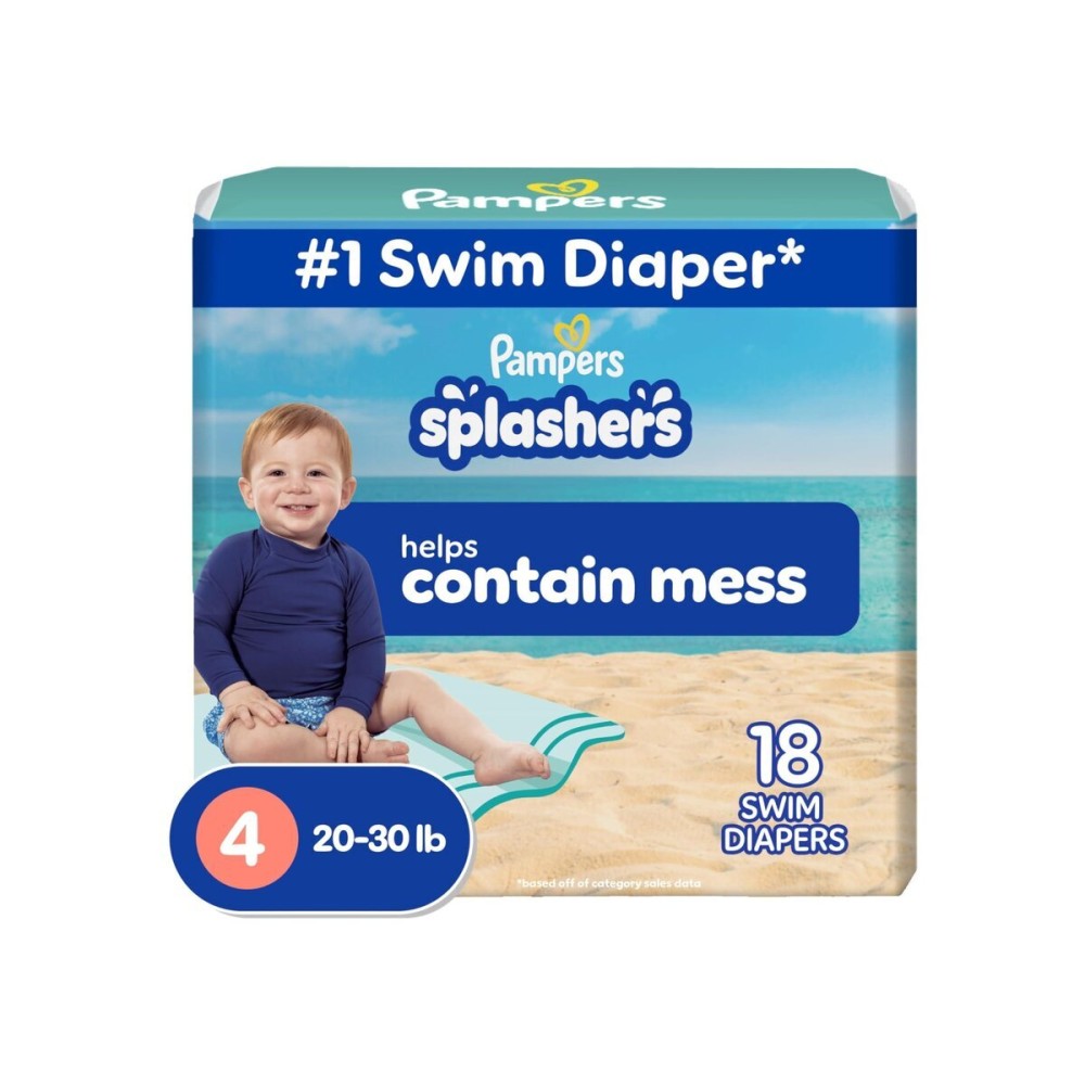 Pampers Swim Diapers - Splashers - Size 4, 18 Count, Gap-Free Disposable Baby Swimming Pants Pampers Swim Diapers - Splashers - Size 4, 18 Count, Gap-Free Disposable Baby Swimming Pants