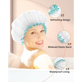 mikimini White Shower Cap for Long Hair 1 Pack, 12 inch large size,Waterproof Washable Hair Caps for Women and Girls, Super Cute and Extra Large mikimini White Shower Cap for Long Hair 1 Pack, 12 inch large size,Waterproof Washable Hair Caps for Women and Girls, Super Cute and Extra Large