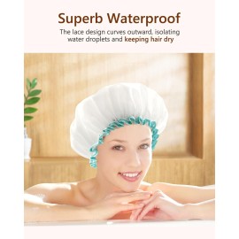 mikimini White Shower Cap for Long Hair 1 Pack, 12 inch large size,Waterproof Washable Hair Caps for Women and Girls, Super Cute and Extra Large mikimini White Shower Cap for Long Hair 1 Pack, 12 inch large size,Waterproof Washable Hair Caps for Women and Girls, Super Cute and Extra Large