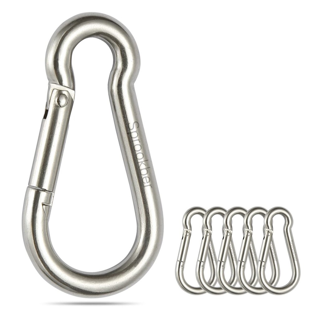 sprookber Stainless Steel Spring Snap Hook Carabiner - 304 Stainless Steel Caribeener Clips, Set of 6 sprookber Stainless Steel Spring Snap Hook Carabiner - 304 Stainless Steel Caribeener Clips, Set of 6