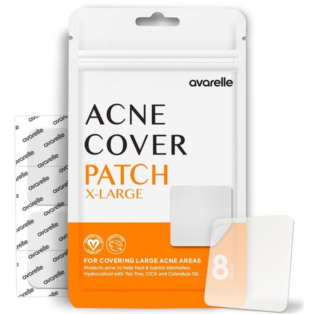 AVARELLE Acne Patches XL, FSA HSA Acne Cover Patch Large | Pimple Patches for Face Cheek & Nose (8 Count) | Large Hydrocolloid Acne Treatment with Tea Tree, Calendula, & Cica AVARELLE Acne Patches XL, FSA HSA Acne Cover Patch Large | Pimple Patches for Face Cheek & Nose (8 Count) | Large Hydrocolloid Acne Treatment with Tea Tree, Calendula, & Cica