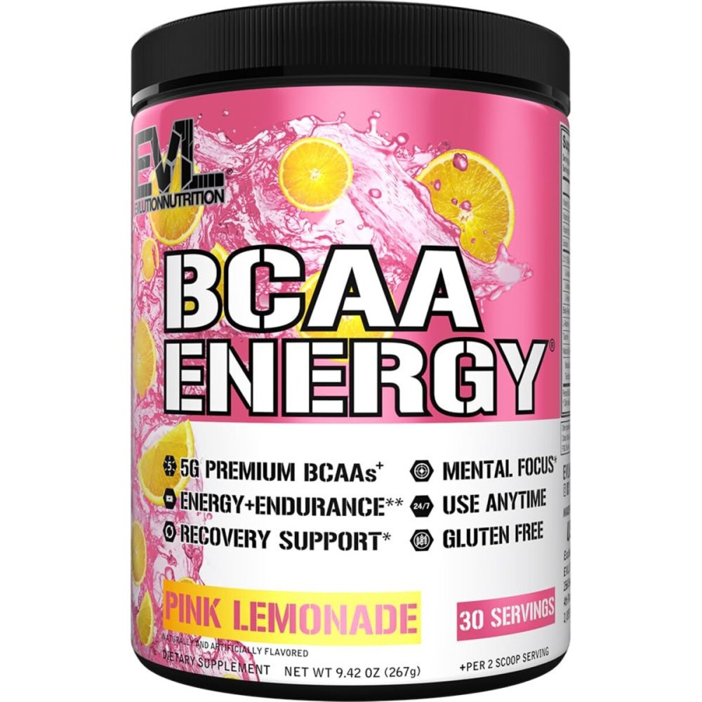 EVL BCAAs Amino Acids Powder - BCAA Energy Pre Workout Powder for Muscle Recovery Lean Growth and Endurance - Rehydrating Post Workout Recovery Drink with Natural Caffeine - Pink Lemonade EVL BCAAs Amino Acids Powder - BCAA Energy Pre Workout Powder for Muscle Recovery Lean Growth and Endurance - Rehydrating Post Workout Recovery Drink with Natural Caffeine - Pink Lemonade
