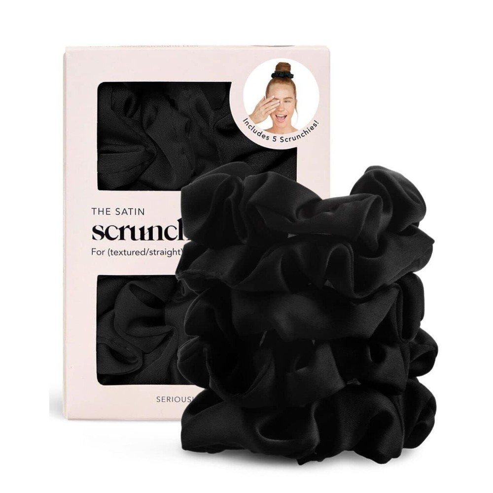 Kitsch Satin Scrunchies for Women - No Crease Hair Ties for Girls | Scrunchies For All Hair Types and Textures, Perfect for Day or Night - 5 Pcs, Black Kitsch Satin Scrunchies for Women - No Crease Hair Ties for Girls | Scrunchies For All Hair Types and Textures, Perfect for Day or Night - 5 Pcs, Black