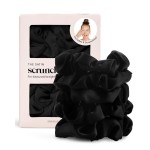 Kitsch Satin Scrunchies for Women - No Crease Hair Ties for Girls | Scrunchies For All Hair Types and Textures, Perfect for Day or Night - 5 Pcs, Black