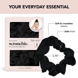 Kitsch Satin Scrunchies for Women - No Crease Hair Ties for Girls | Scrunchies For All Hair Types and Textures, Perfect for Day or Night - 5 Pcs, Black Kitsch Satin Scrunchies for Women - No Crease Hair Ties for Girls | Scrunchies For All Hair Types and Textures, Perfect for Day or Night - 5 Pcs, Black