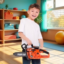 Toy Chainsaw for Boys and Girls- Outdoor Power Tool for Pretend Play-Battery Powered with Pull Cord, Rotating Chain and Realistic Sounds by Hey! Play! , Orange