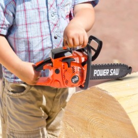 Toy Chainsaw for Boys and Girls- Outdoor Power Tool for Pretend Play-Battery Powered with Pull Cord, Rotating Chain and Realistic Sounds by Hey! Play! , Orange