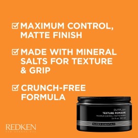 Redken Brews Texture Pomade For Men For All Hair Types - Maximum Strong Hold, Natural Matte and Low Shine Finish With No Crunch Styling and Sculpting