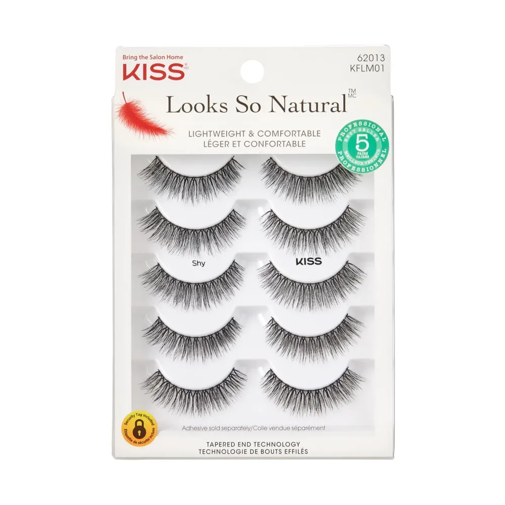 KISS Looks So Natural False Eyelashes Multipack, Lightweight & Comfortable, Tapered End Technology, Reusable, Cruelty-Free, Contact Lens Friendly, Style \'Shy\', 5 Pairs Fake Eyelashes KISS Looks So Natural False Eyelashes Multipack, Lightweight & Comfortable, Tapered End Technology, Reusable, Cruelty-Free, Contact Lens Friendly, Style \'Shy\', 5 Pairs Fake Eyelashes