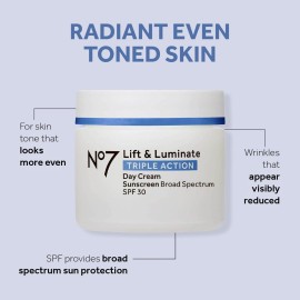 No7 Lift & Luminate Triple Action Day Cream - Anti-Aging Face Cream SPF 30, Hyaluronic Acid & Vitamin C - Visibly Firms Skin for Healthy Looking Radiance - Suitable for Sensitive Skin (1.69 Fl Oz) No7 Lift & Luminate Triple Action Day Cream - Anti-Aging Face Cream SPF 30, Hyaluronic Acid & Vitamin C - Visibly Firms Skin for Healthy Looking Radiance - Suitable for Sensitive Skin (1.69 Fl Oz)