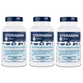 Steramine Quaternary Sanitizing Tablets - 150 Sanitizer Tablets per bottle, 3-Bottles