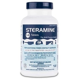 Steramine Quaternary Sanitizing Tablets - 150 Sanitizer Tablets per bottle, 3-Bottles