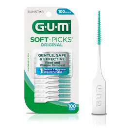 GUM Soft-Picks Original, Easy to Use Dental Picks for Teeth Cleaning and Gum Health, Disposable Interdental Brushes with Convenient Carry Case, Dentist Recommended Dental Picks, 100ct