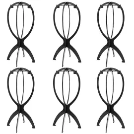DANSEE 6 Pack Short Wig Stand Portable Wig Holder for multiple Wigs and Hats, 14.2 Inches Travel Wig Stand(Black)