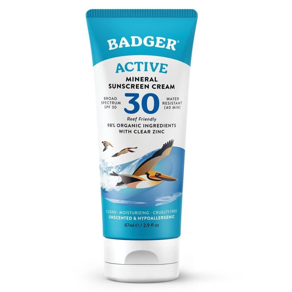 Badger Mineral Sunscreen Cream SPF 30, Zinc Oxide Sun Care, 98% Organic, Reef Safe, Water Resistant, Unscented Face and Body Sunscreen Travel Size, 2.9 fl oz Badger Mineral Sunscreen Cream SPF 30, Zinc Oxide Sun Care, 98% Organic, Reef Safe, Water Resistant, Unscented Face and Body Sunscreen Travel Size, 2.9 fl oz