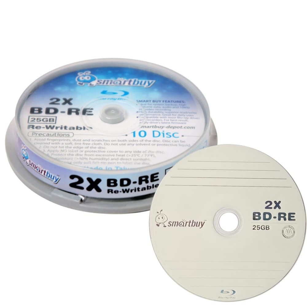 10 Pack Smartbuy 2X 25GB Blue Blu-ray BD-RE Rewritable Branded Logo Blank Bluray Disc 10 Pack Smartbuy 2X 25GB Blue Blu-ray BD-RE Rewritable Branded Logo Blank Bluray Disc