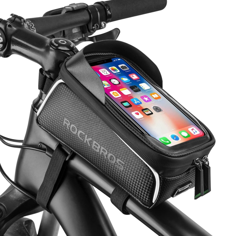 ROCKBROS Bike/Bicycle Phone Front Frame Bag, Waterproof, Tube Bag,Cycling Pouch, Bike Accessories for Men Compatible Phone Under 6.5 ROCKBROS Bike/Bicycle Phone Front Frame Bag, Waterproof, Tube Bag,Cycling Pouch, Bike Accessories for Men Compatible Phone Under 6.5