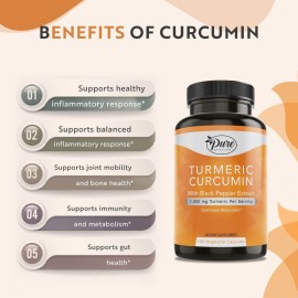 Pure By Nature Turmeric Curcumin with Black Pepper Extract 10 mg Capsules, 1200 mg per Serving, Organic, High Absorption Antioxidant Support (180 Count) Pure By Nature Turmeric Curcumin with Black Pepper Extract 10 mg Capsules, 1200 mg per Serving, Organic, High Absorption Antioxidant Support (180 Count)