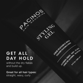 Pacinos Styling Gel - Medium Shine All Day Hold, Conditions and Moisturizes Hair while Adding Volume and Texture, No Dry Flakes or Residue, All Hair Types, 8 fl. Oz
