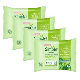 Simple Sensitive Skin Experts Kind To Skin Cleansing Facial Wipes, Waterproof Mascara Remover, Even Softer, 25 Count, (4 Pack)