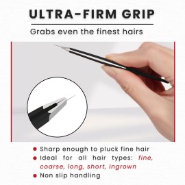 Eyebrow Tweezers Stainless Steel Facial Hair Removal Tweezers for Men & Women in Black with Slanted Tip for Easy Plucking by AURAY Eyebrow Tweezers Stainless Steel Facial Hair Removal Tweezers for Men & Women in Black with Slanted Tip for Easy Plucking by AURAY