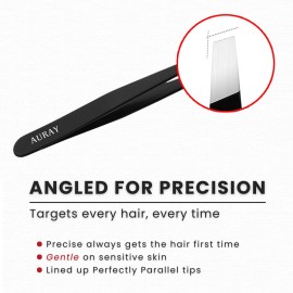 Eyebrow Tweezers Stainless Steel Facial Hair Removal Tweezers for Men & Women in Black with Slanted Tip for Easy Plucking by AURAY Eyebrow Tweezers Stainless Steel Facial Hair Removal Tweezers for Men & Women in Black with Slanted Tip for Easy Plucking by AURAY