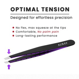 Eyebrow Tweezers Stainless Steel Facial Hair Removal Tweezers for Men & Women in Black with Slanted Tip for Easy Plucking by AURAY Eyebrow Tweezers Stainless Steel Facial Hair Removal Tweezers for Men & Women in Black with Slanted Tip for Easy Plucking by AURAY