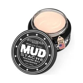 Bossman MUDstache Unscented Mustache Wax for Men (1 oz) - Strong 24-Hour Hold, Non-Tacky & Easy to Apply for Taming & Styling