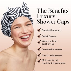 Kitsch Luxury Shower Caps for Women Reusable Waterproof - Large Shower Cap for Women and Men, Non-slip, Quick-dry Hair Cap for Long & Short Hair, Comfortable and Stylish Design - Stripe Kitsch Luxury Shower Caps for Women Reusable Waterproof - Large Shower Cap for Women and Men, Non-slip, Quick-dry Hair Cap for Long & Short Hair, Comfortable and Stylish Design - Stripe