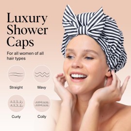 Kitsch Luxury Shower Caps for Women Reusable Waterproof - Large Shower Cap for Women and Men, Non-slip, Quick-dry Hair Cap for Long & Short Hair, Comfortable and Stylish Design - Stripe Kitsch Luxury Shower Caps for Women Reusable Waterproof - Large Shower Cap for Women and Men, Non-slip, Quick-dry Hair Cap for Long & Short Hair, Comfortable and Stylish Design - Stripe