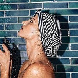 Kitsch Luxury Shower Caps for Women Reusable Waterproof - Large Shower Cap for Women and Men, Non-slip, Quick-dry Hair Cap for Long & Short Hair, Comfortable and Stylish Design - Stripe Kitsch Luxury Shower Caps for Women Reusable Waterproof - Large Shower Cap for Women and Men, Non-slip, Quick-dry Hair Cap for Long & Short Hair, Comfortable and Stylish Design - Stripe