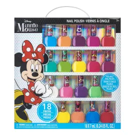 Townley Girl Disney Minnie Mouse 18 Piece Water-Based Nail Polish Set, Quick Dry and Peels-Off, Nail Paint Set for Girls, Perfect for Parties, Sleepovers and Makeovers, Ages 3