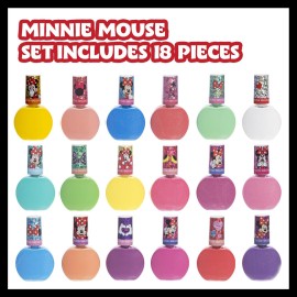 Townley Girl Disney Minnie Mouse 18 Piece Water-Based Nail Polish Set, Quick Dry and Peels-Off, Nail Paint Set for Girls, Perfect for Parties, Sleepovers and Makeovers, Ages 3