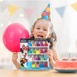 Townley Girl Disney Minnie Mouse 18 Piece Water-Based Nail Polish Set, Quick Dry and Peels-Off, Nail Paint Set for Girls, Perfect for Parties, Sleepovers and Makeovers, Ages 3