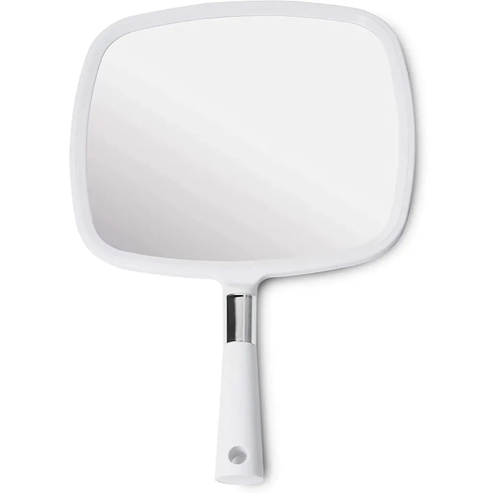 MIRRORVANA Large Hand Held Mirror with Comfy Handle for Women and Men - Personal Barber Haircut Mirror to See Back of Head - Espejo de Mano - 9 x 13 (White) MIRRORVANA Large Hand Held Mirror with Comfy Handle for Women and Men - Personal Barber Haircut Mirror to See Back of Head - Espejo de Mano - 9 x 13 (White)