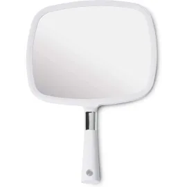 MIRRORVANA Large Hand Held Mirror with Comfy Handle for Women and Men - Personal Barber Haircut Mirror to See Back of Head - Espejo de Mano - 9 x 13 (White)