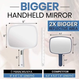 MIRRORVANA Large Hand Held Mirror with Comfy Handle for Women and Men - Personal Barber Haircut Mirror to See Back of Head - Espejo de Mano - 9 x 13 (White) MIRRORVANA Large Hand Held Mirror with Comfy Handle for Women and Men - Personal Barber Haircut Mirror to See Back of Head - Espejo de Mano - 9 x 13 (White)