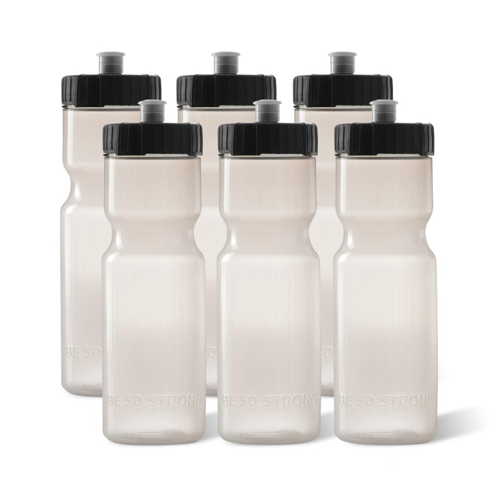 50 Strong Sports Water Bottles 6-Pack - Reusable 22 oz BPA-Free Plastic Bottles with Pull Top Cap - Made in USA - Top Rack Dishwasher Safe - Fits Most Bike Cages Brand - Clear 50 Strong Sports Water Bottles 6-Pack - Reusable 22 oz BPA-Free Plastic Bottles with Pull Top Cap - Made in USA - Top Rack Dishwasher Safe - Fits Most Bike Cages Brand - Clear