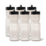 50 Strong Sports Water Bottles 6-Pack - Reusable 22 oz BPA-Free Plastic Bottles with Pull Top Cap - Made in USA - Top Rack Dishwasher Safe - Fits Most Bike Cages Brand - Clear