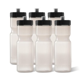 50 Strong Sports Water Bottles 6-Pack - Reusable 22 oz BPA-Free Plastic Bottles with Pull Top Cap - Made in USA - Top Rack Dishwasher Safe - Fits Most Bike Cages Brand - Clear