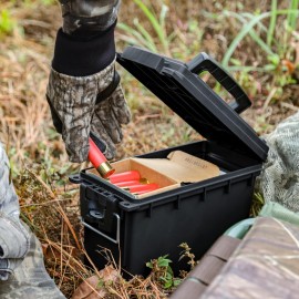 Sheffield 12629 Ammo Storage Box, Stackable .30 Cal Field Boxes, Water and Dust Resistant, Lockable Storage Box with Handle, Secures Hunting Gear, Supplies, and Bullets, Made in USA, Black, 1-Pack Sheffield 12629 Ammo Storage Box, Stackable .30 Cal Field Boxes, Water and Dust Resistant, Lockable Storage Box with Handle, Secures Hunting Gear, Supplies, and Bullets, Made in USA, Black, 1-Pack