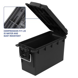Sheffield 12629 Ammo Storage Box, Stackable .30 Cal Field Boxes, Water and Dust Resistant, Lockable Storage Box with Handle, Secures Hunting Gear, Supplies, and Bullets, Made in USA, Black, 1-Pack Sheffield 12629 Ammo Storage Box, Stackable .30 Cal Field Boxes, Water and Dust Resistant, Lockable Storage Box with Handle, Secures Hunting Gear, Supplies, and Bullets, Made in USA, Black, 1-Pack
