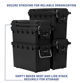 Sheffield 12629 Ammo Storage Box, Stackable .30 Cal Field Boxes, Water and Dust Resistant, Lockable Storage Box with Handle, Secures Hunting Gear, Supplies, and Bullets, Made in USA, Black, 1-Pack Sheffield 12629 Ammo Storage Box, Stackable .30 Cal Field Boxes, Water and Dust Resistant, Lockable Storage Box with Handle, Secures Hunting Gear, Supplies, and Bullets, Made in USA, Black, 1-Pack