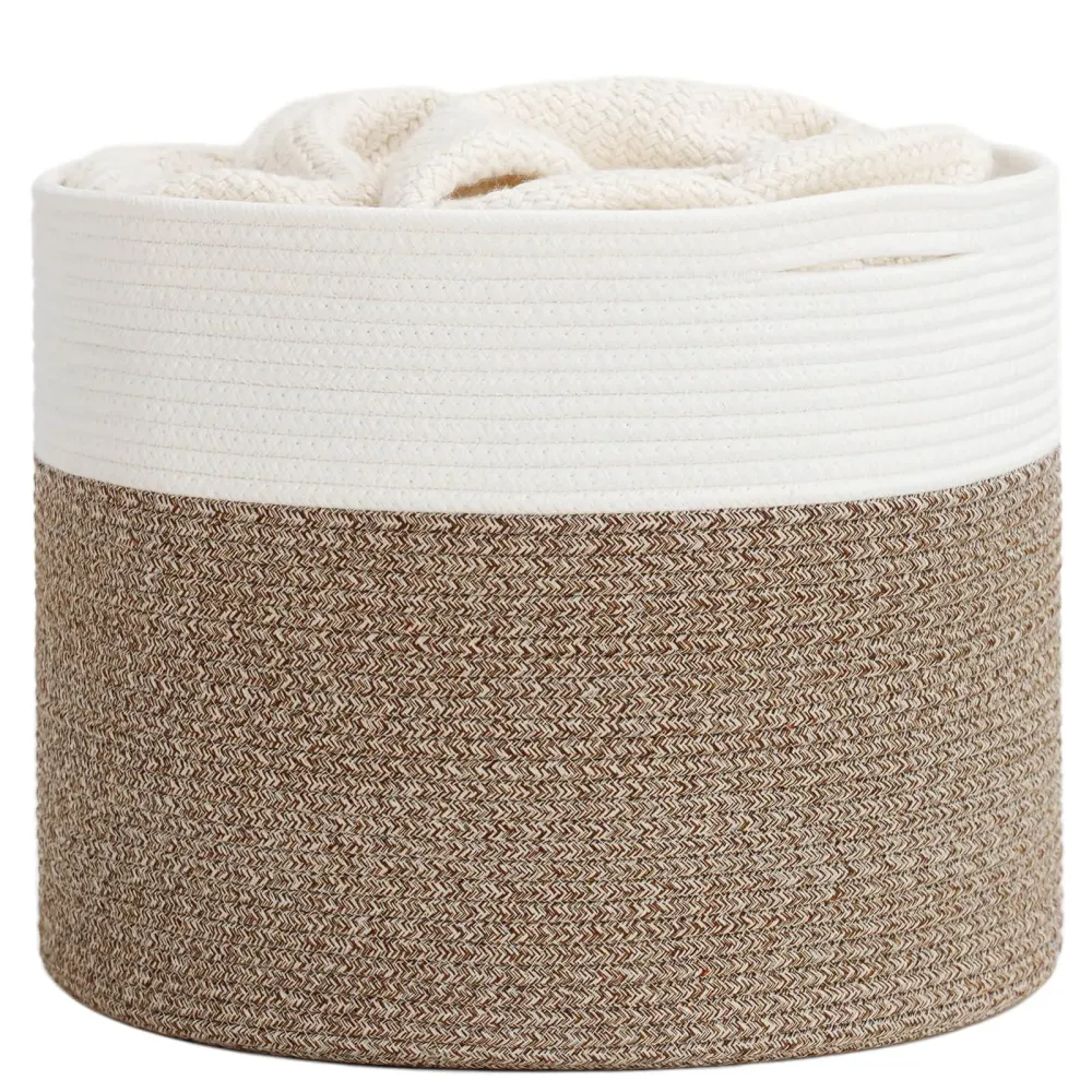 Goodpick Large Cotton Rope Basket, Blanket Basket Living Room 15.8x15.8x13.8 Baby Toy Storage, Woven Storage, Nursery Bin