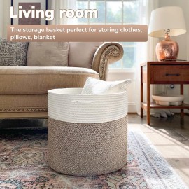 Goodpick Large Cotton Rope Basket, Blanket Basket Living Room 15.8x15.8x13.8 Baby Toy Storage, Woven Storage, Nursery Bin