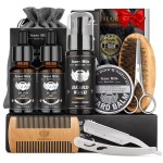 Isner Mile Beard Kit for Men, Grooming & Trimming Set with Beard Wash Shampoo, Oil, Balm, Brush, Comb, Scissors & Storage Bag, Fathers Birthday Gifts Valentines Gifts for Him Dad Men Boyfriend