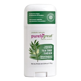 Purelygreat Natural Deodorant Stick - Tea Tree - EWG Verified - Vegan, Cruelty Free - No Aluminum, No Parabens - Essential Oils